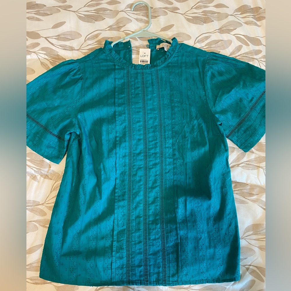 LOFT Blue Eyelet Short Sleeve Top - Size XS